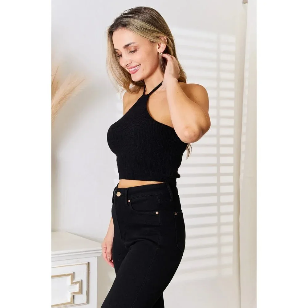 Basic Bae Halter Neck Ribbed Cropped Knit Top - Picture 3 of 4